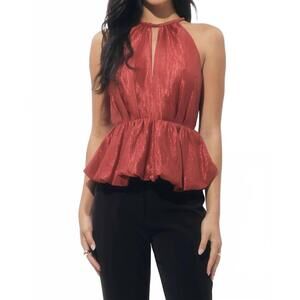 NEW ADELYN RAE lidia textured halter top in dart rust